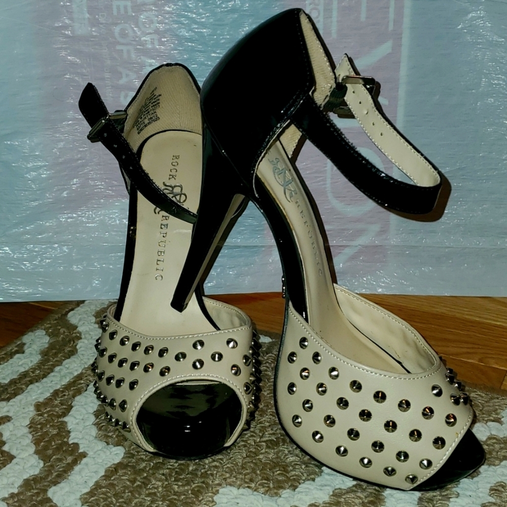 Rock & Republic Color Block Studded ankle strap heels